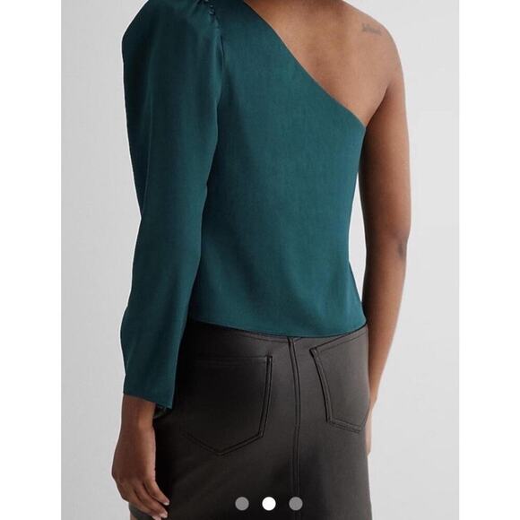 NWT Express Satin OneShoulder Puff Sleeve Blouse Top Shirt Womens Size XL‎ - Picture 2 of 8